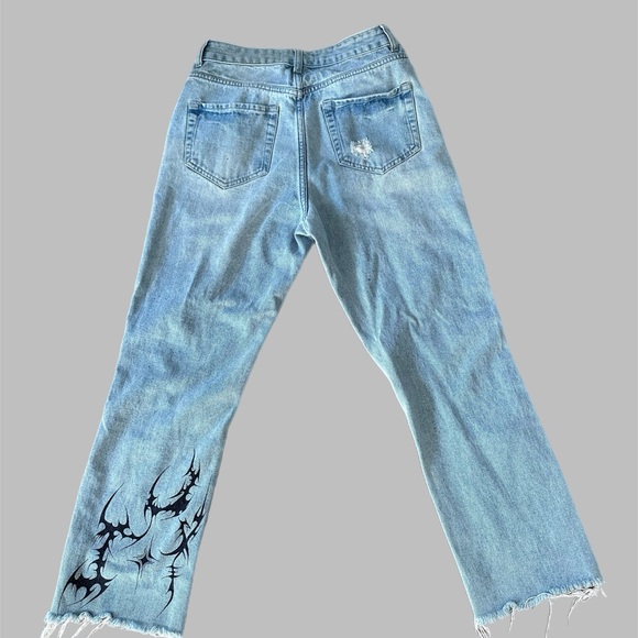 Distressed Light Blue Straight Leg Jeans - Picture 2 of 4
